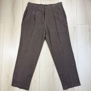 VTG Tommy Bahama 100%‎ Silk Pleated Brown Dress Pants Men's 35x30 Classic Fit